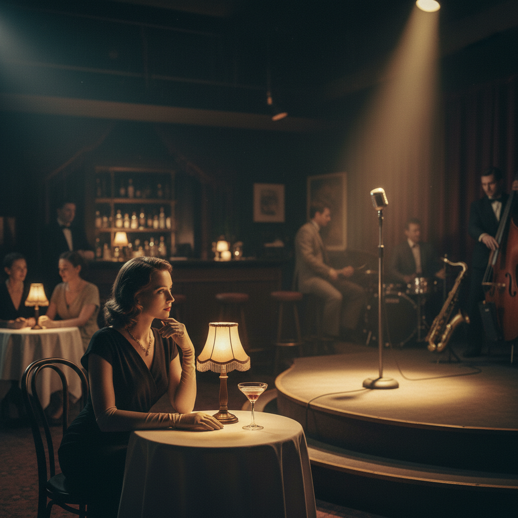 Nano Banana 1940s Jazz Club (Woman) retro image prompt sample