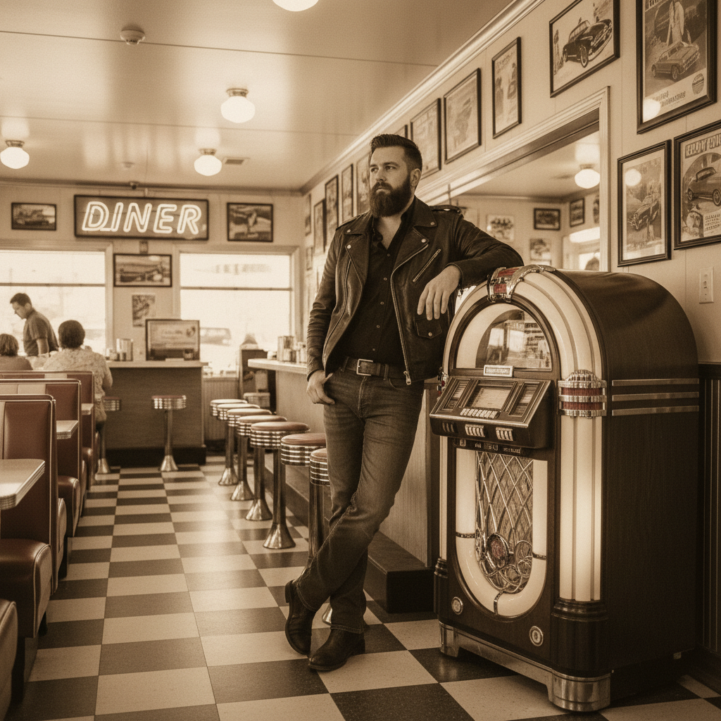 Nano Banana 1960s Roadside Diner (Man) retro image prompt sample