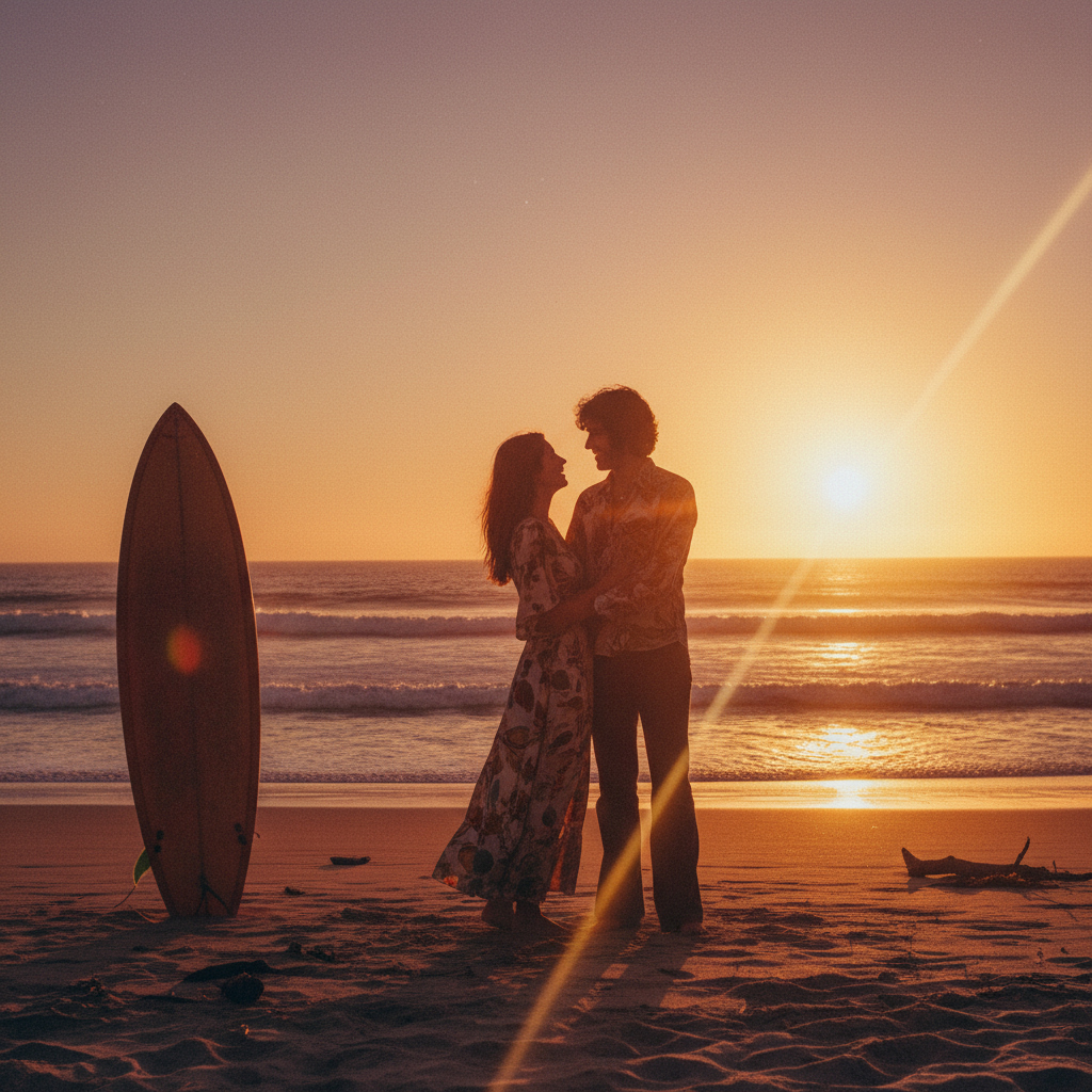 1970s Sunset Beach (Couple) 复古提示词示例渲染