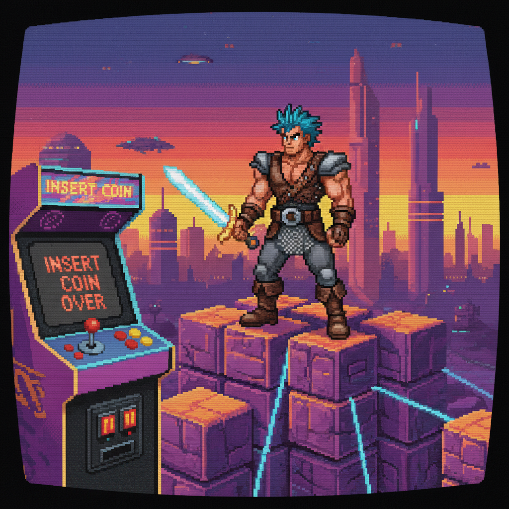 Nano Banana 3D Figurine — 16-Bit Pixel retro image prompt sample