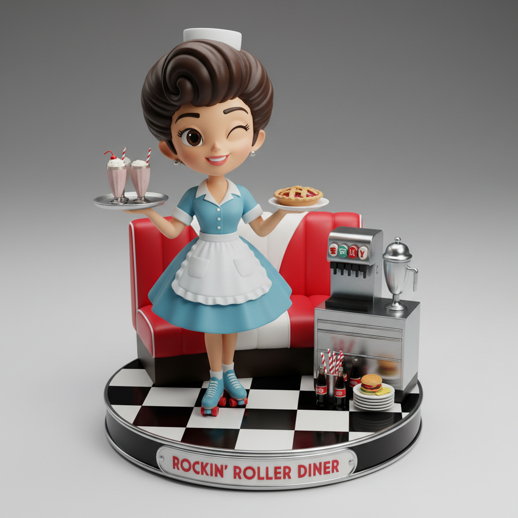 3D Figurine — 1950s Diner Base 复古提示词示例渲染