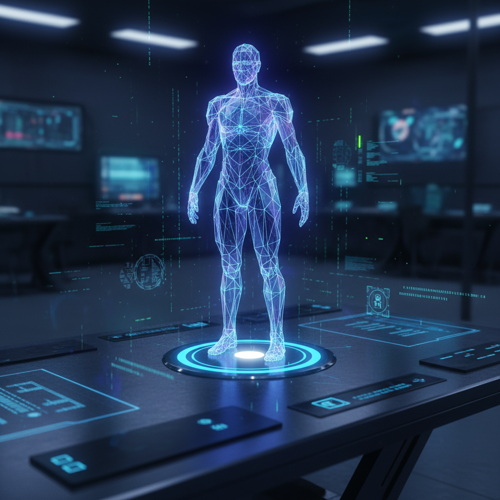 3D Figurine — Hologram Model 复古提示词示例渲染