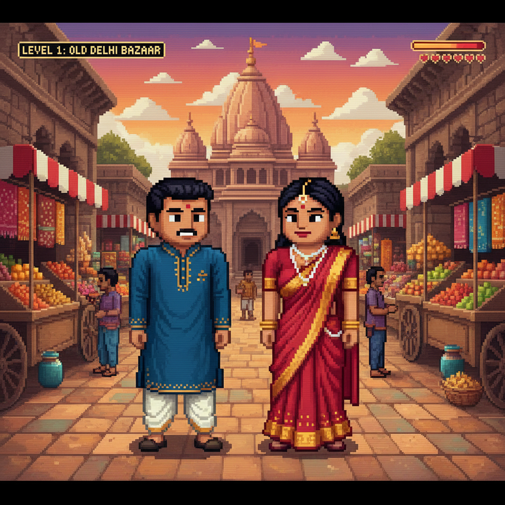 Nano Banana 3D Figurine — Indian Bazaar Pixel retro image prompt sample