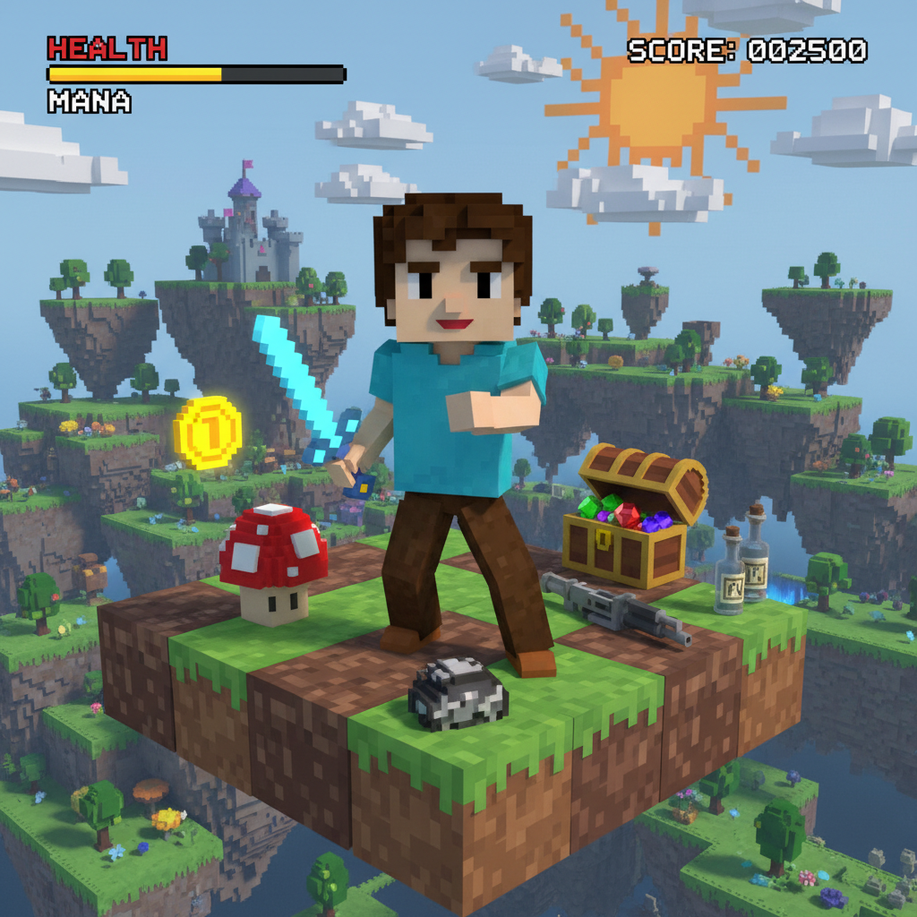3D Figurine — Pixel Game Character 复古提示词示例渲染