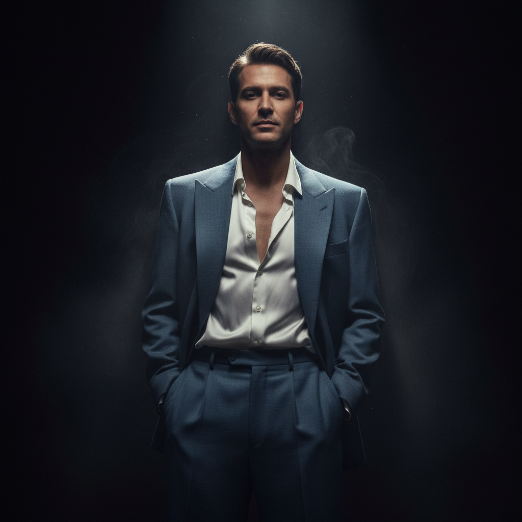 Nano Banana Editorial — Hands in Pockets (Man) retro image prompt sample