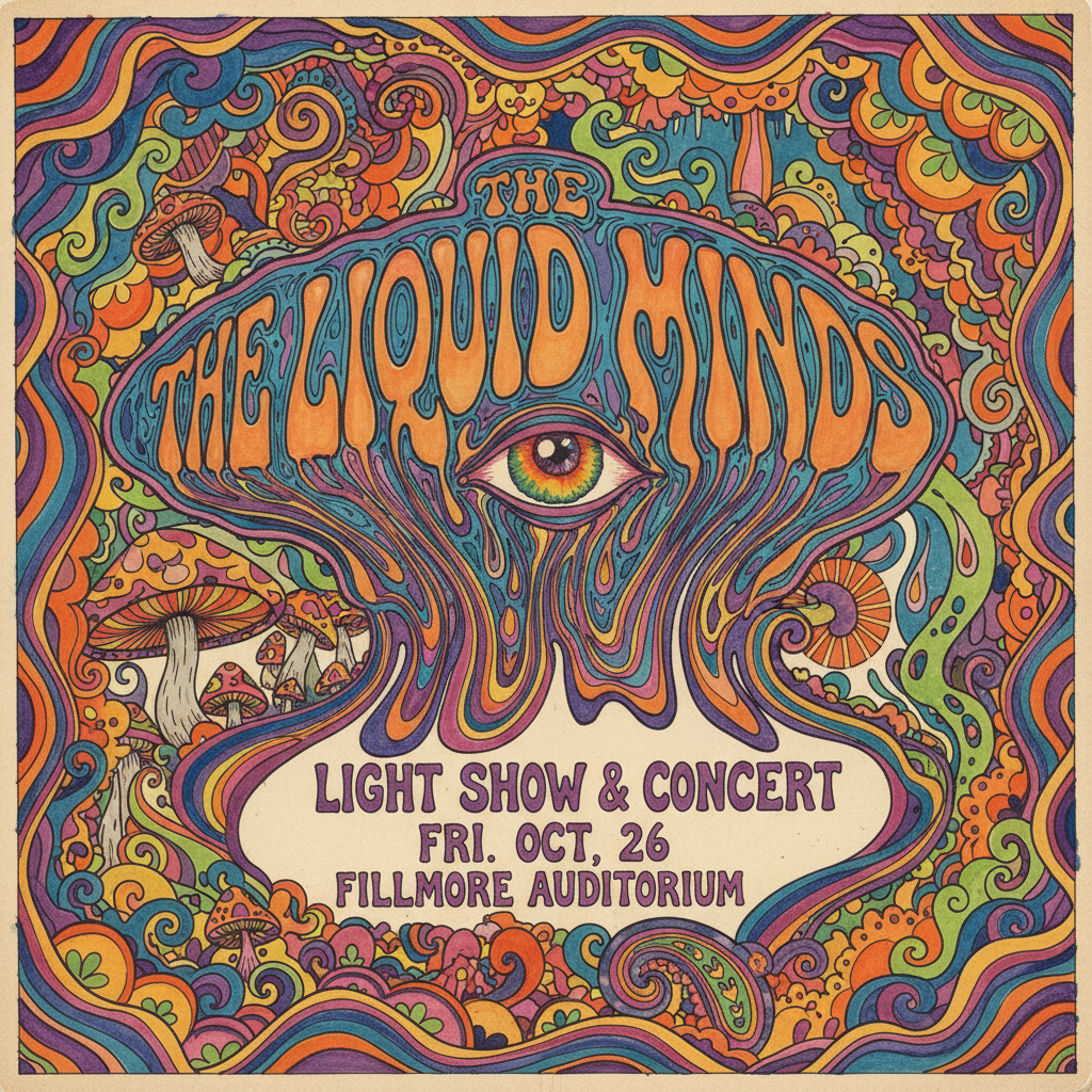 Nano Banana Psychedelic 60s — Gig Poster retro image prompt sample